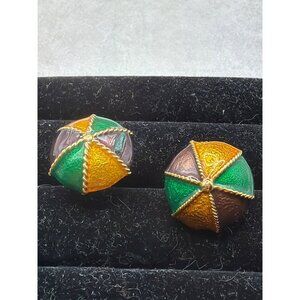 Vintage Gold-Tone Cufflinks With Multicolor  Umbrella Design